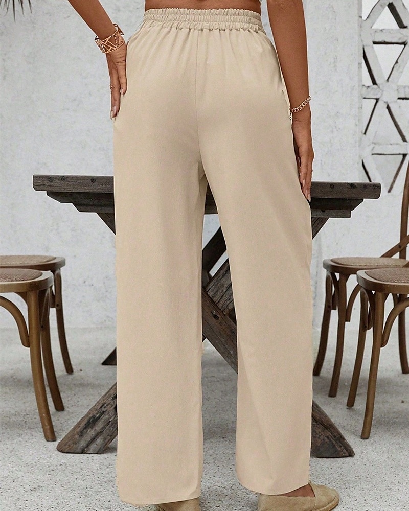 Women's Pants Trousers Palazzo Pants Fashion Streetwear Comfort Full Length Mid Waist Plain Elastic Waist Split Comfy Comfortable Street Daily Wear Going out Khaki Summer Spring Regular Fit 2025 - $19.99 –P4