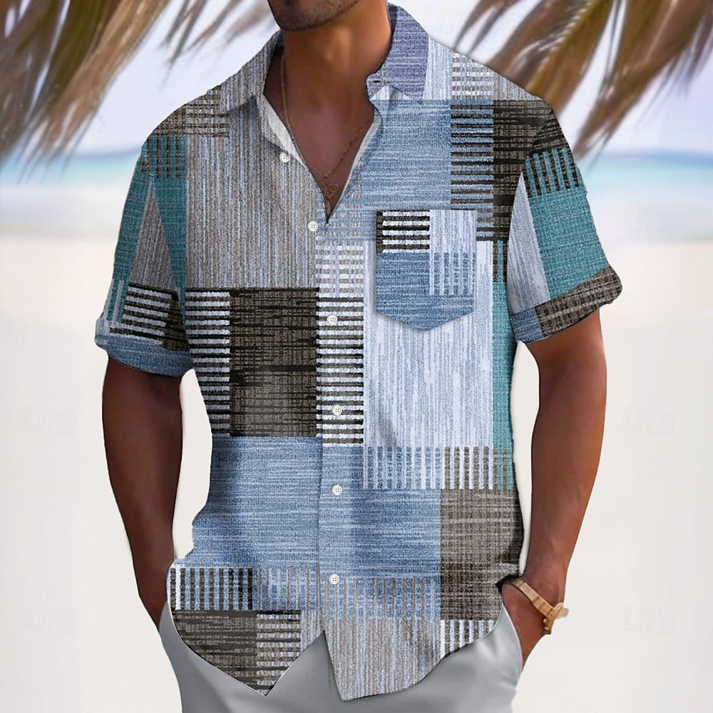 Miesten Geometrinen Väripalikka Tilkkutäkki Paita Rento paita Button Up paita Lyhythihainen Muoti rento Loma Arkikäyttö Pyhäpäivä Kesä Kevät Sänkyjen avaus 3D-tulostus kauluspaidat Edessä yksi tasku 2026 - $25.99 –P5