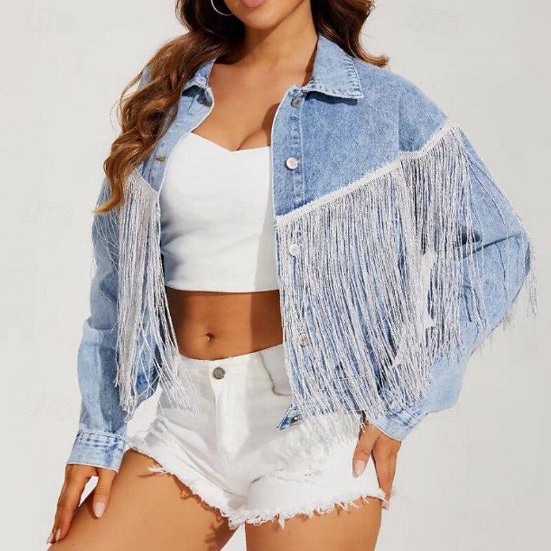 Per donna Blusa Semplice Elegante Moderno Manica Lunga Colletto a Camicia Top Regolari Ferie Uscire Jeans Frange Nero Azzurro Estate del 2025 a $29.99 –P2