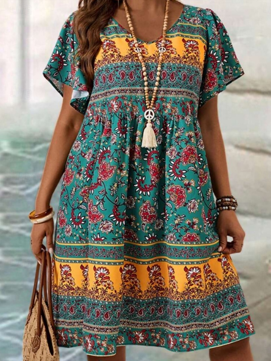 Women's Mini Dress Casual Dress Floral Dress Summer Dress Boho Dress Fashion Modern Daily Beach Weekend Regular Fit Floral Short Sleeve V Neck Black White Royal Blue Blue Summer 2025 - $17.99 –P1