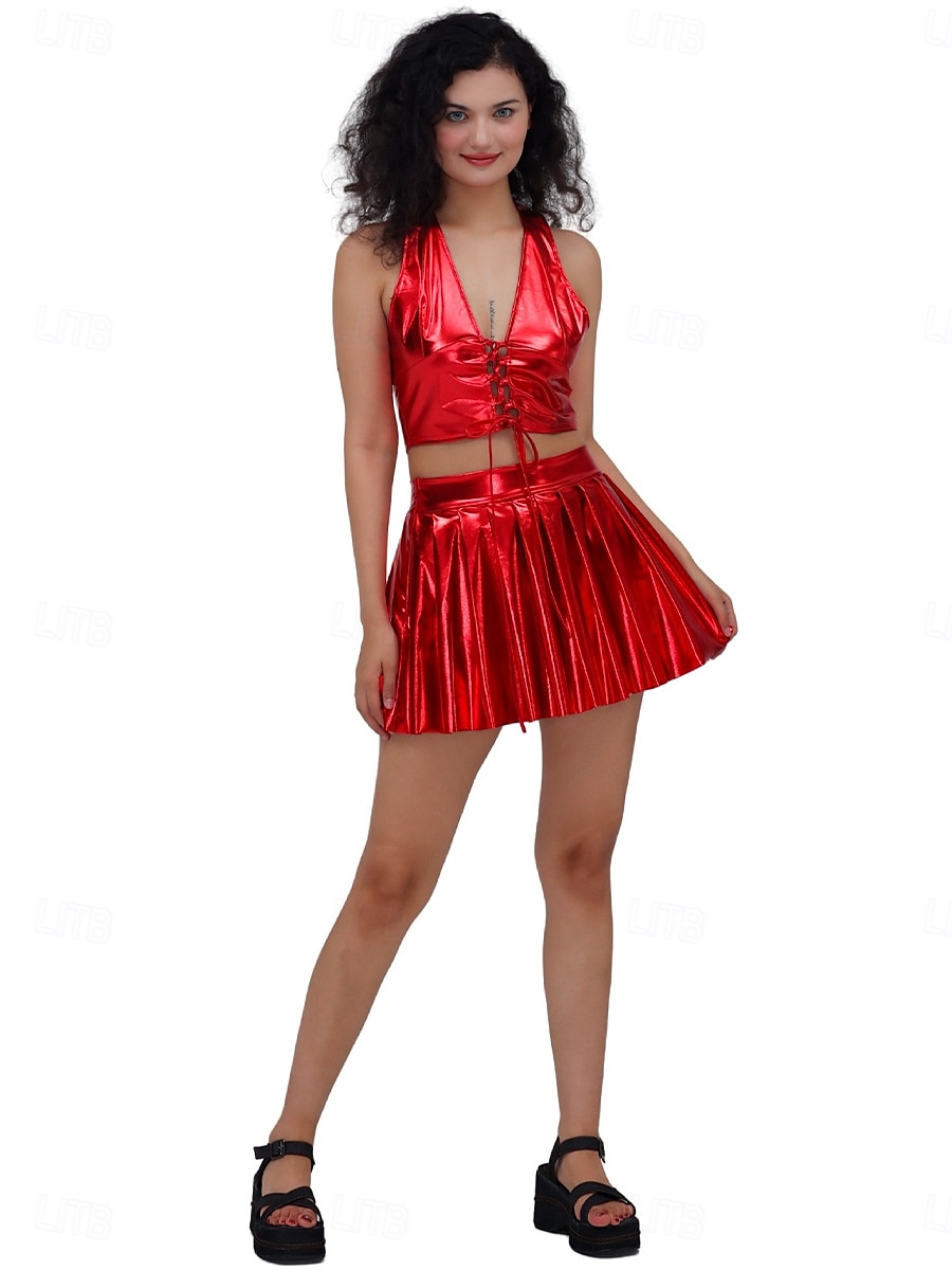 Retro 80. léta Mini Sukně Disko Lesklý latexový patent Kov Dámské předvečer Všech svatých Karneval Pride Parade Měsíc hrdosti Dospělé Sukně Léto 2025 - $18.99 –P13