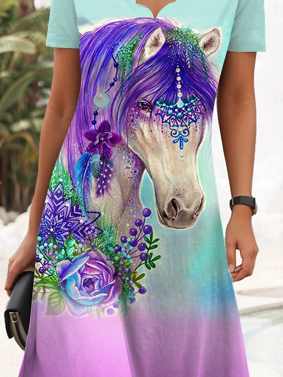 Gypsy Violet Horse Sheena Pike von Sheena Pike Damen Minikleid T-Shirt-Kleid A-Linien-Kleid Sommerkleid Casual Daily Regular Fit Grafik Tier Kurzarm V-Ausschnitt Lila 2025 - $24.99 –P3