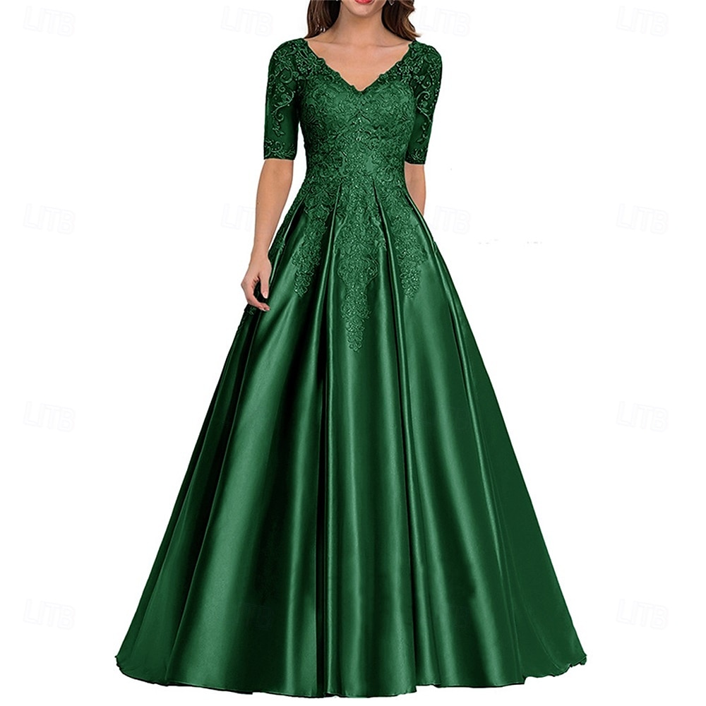 Robe Robe de Mère de Mariée  Élégant ancien Col en V Longueur au sol Polyester Manche Courte avec Couleur Unie 2025 de 2025 ? $109.99 –P8