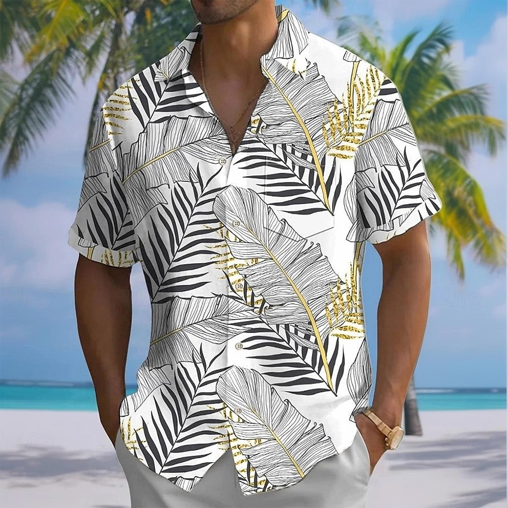 Miesten Palmu lehtiä Trooppiset kasvit Paita Havaiji paita Button Up paita Lyhythihainen Havaijilainen Loma Pyhäpäivä Ranta-asut Kesä Kevät Sänkyjen avaus 3D-tulostus kauluspaidat Edessä yksi tasku 2025 - $23.99 –P1