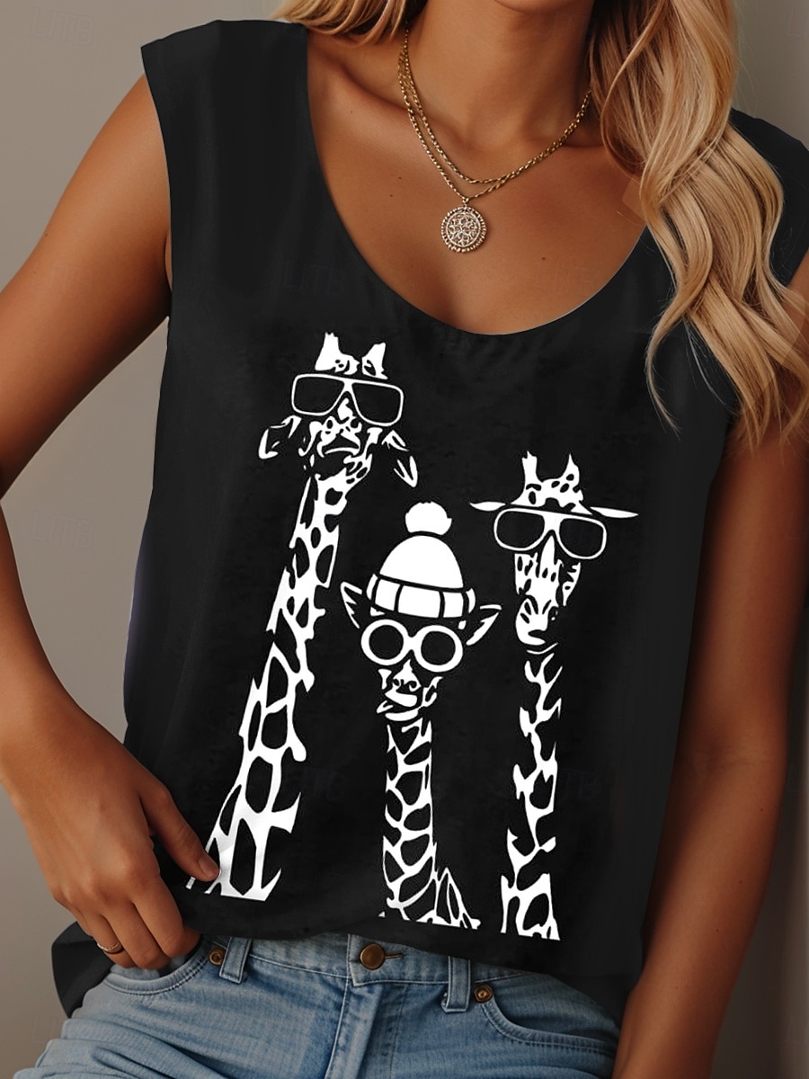 Damen Camisole-Tanktop Grafik Tiermotiv Graffiti Täglich Lässig Ärmellos Rundhalsausschnitt Rundausschnitt Normale Oberteile Täglich Druck Schwarz Weiß Rosa Blau Purpur Sommer 2025 - $19.99 –P5