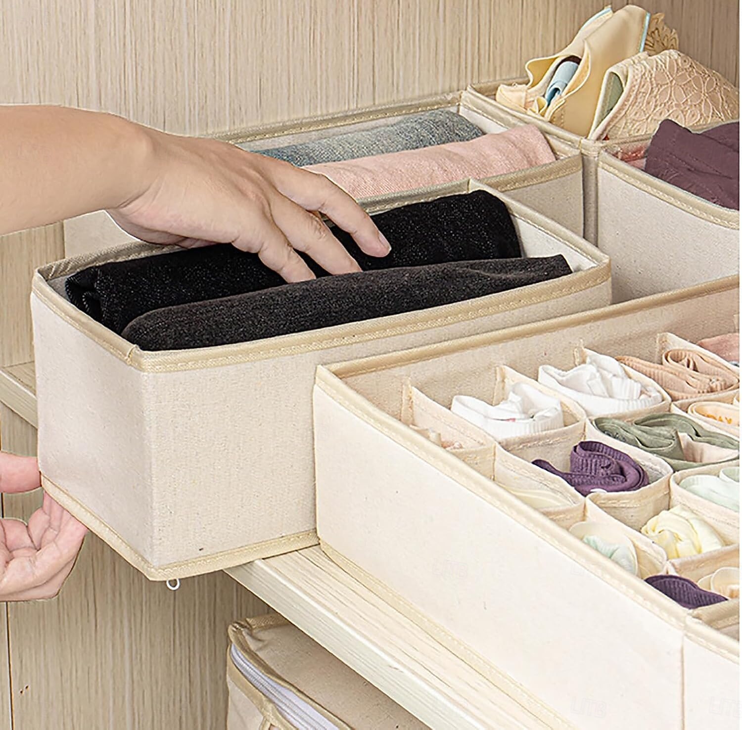 Set di 4 contenitori per calzini e biancheria intima, contenitori portaoggetti in cotone e lino lavabili di alta qualità, organizer per biancheria intima e reggiseni, set per riporre vestiti e del 2025 a $13.49 –P8
