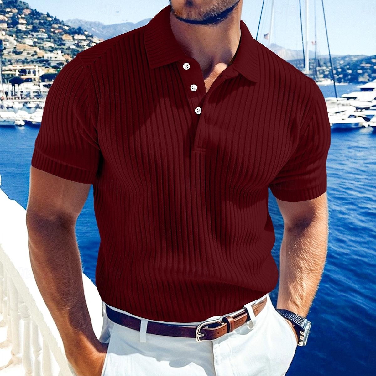 Men's Rib Knit Top Golf Polos Shirts Work Casual Lapel Ribbed Polo Collar Short Sleeve Basic Modern Color Block Buttons Knitted Summer Spring & Summer Regular Fit White Yellow Burgundy Navy Blue 2025 - $12.49 –P5
