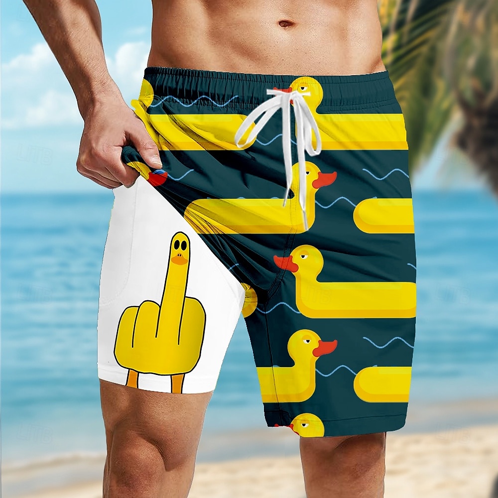 Herre Dyr Morsom And Fôret shorts 2 i 1 svømmeshorts Badeshorts Medium Midje Hawaiisk Feriereise Ferie Strand Klær Sidelommer Med kompresjonsforing Elastisk snøring i midjen Designer Klær 2025 - $21.99 –P4