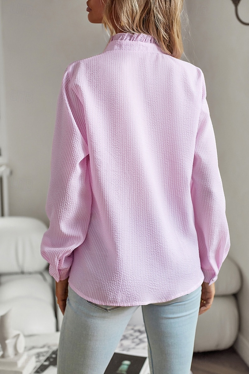 Per donna Camicia Camicia in cotone e lino Blusa Semplice Moderno Casual Manica Lunga Collo Alto Top Regolari Quotidiano Uscire Bottoni Nero Bianco Rosa Blu Estate del 2025 a $23.99 –P10