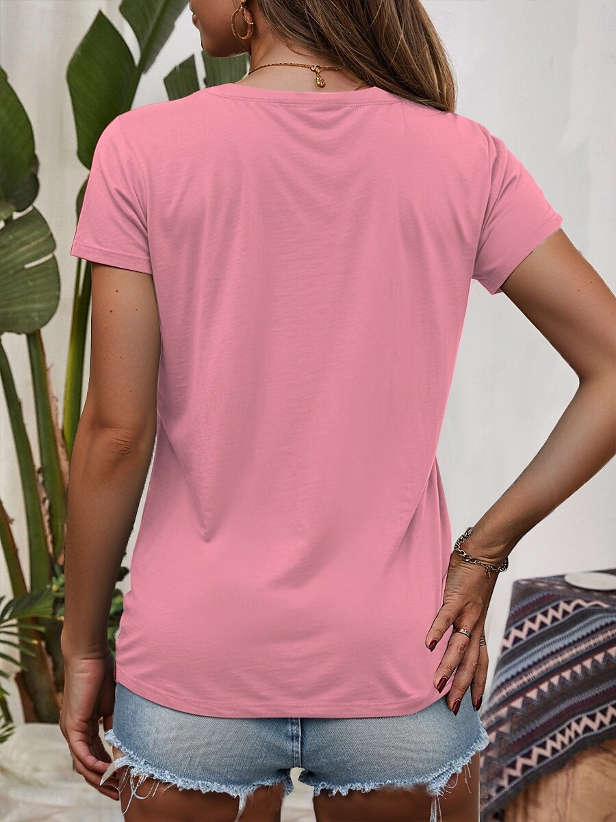 Dame T skjorte Grafisk Katt Stilfull Klassisk Fritid Kortermet Crew-hals Vanlige topper Daglig Helg Trykt mønster Hvit Rosa Blå Sommer Vår 2025 - $19.99 –P2
