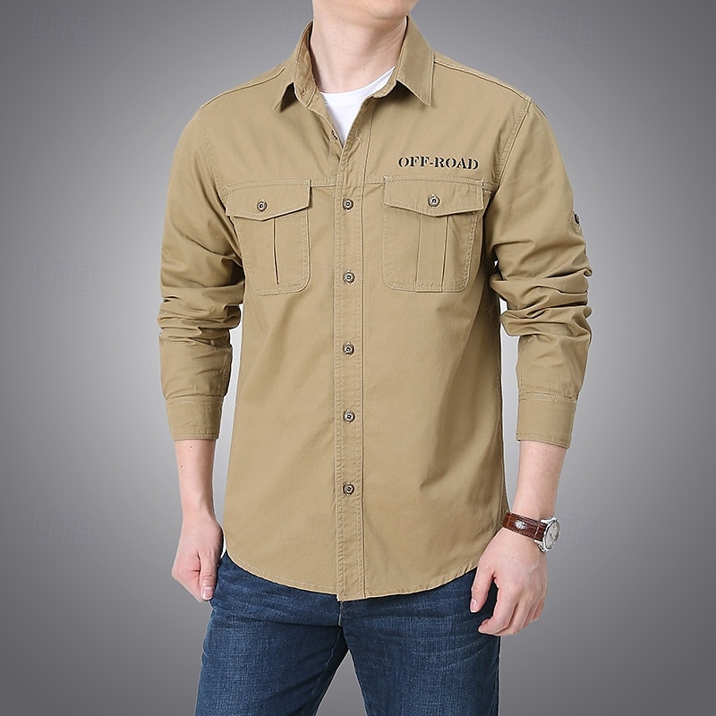 Voor heren Overhemd Zomer overhemd Normaal shirt Overhemd met knopen Cargoshirt Donker Marine khaki Leger Groen Beige Lange mouw Citaten & Gezegdes Overhemdkraag Vakantie Hawaii Zak Kleding 100 2025 - $30.99 –P1
