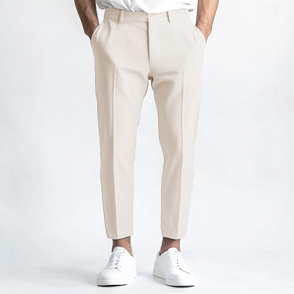 heren linnen broek nette broek zomerbroek recht pijp effen ademend casual dagelijks standaard pasvorm zwart wit blauw 2025 - $39.99 –P7