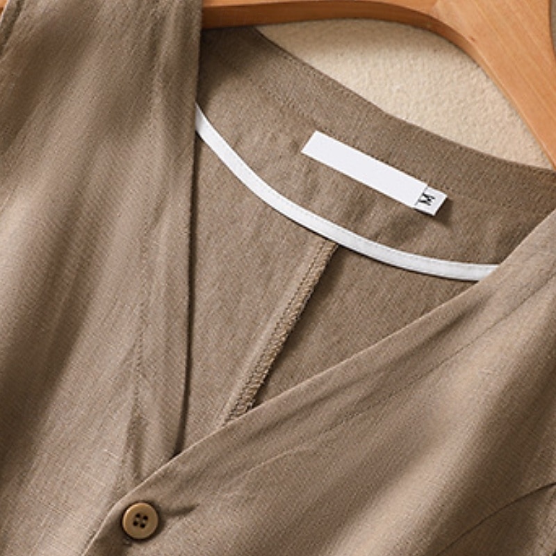 Damen Weste aus Baumwolle und Leinen, schlicht, modern, lässig, ärmellos, V-Ausschnitt, normale Passform, Oberteile, Urlaub, Ausgehen, Knöpfe, Tasche, Weiß, Braun, Khaki, Aprikose, Sommer 2025 - $26.99 –P12