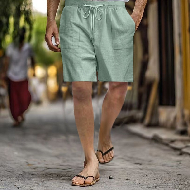 Hombre Pantalón corto Pantalones cortos de lino Pantalones cortos de verano Pantalones cortos de playa Bolsillo Correa Cintura elástica Plano Comodidad Transpirable Corto Vacaciones Festivos Playa 2025 - $18.99 –P8