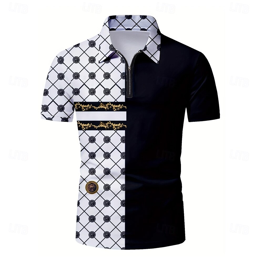 Pánské Muž Grafika Polo na zip Krátký rukáv Přehnutý Moderní Neformální / sportovní Sporty a outdoor Oblečení na atletiku Běžné / Denní 3D tisk Léto Černobílá 2025 - $20.99 –P2