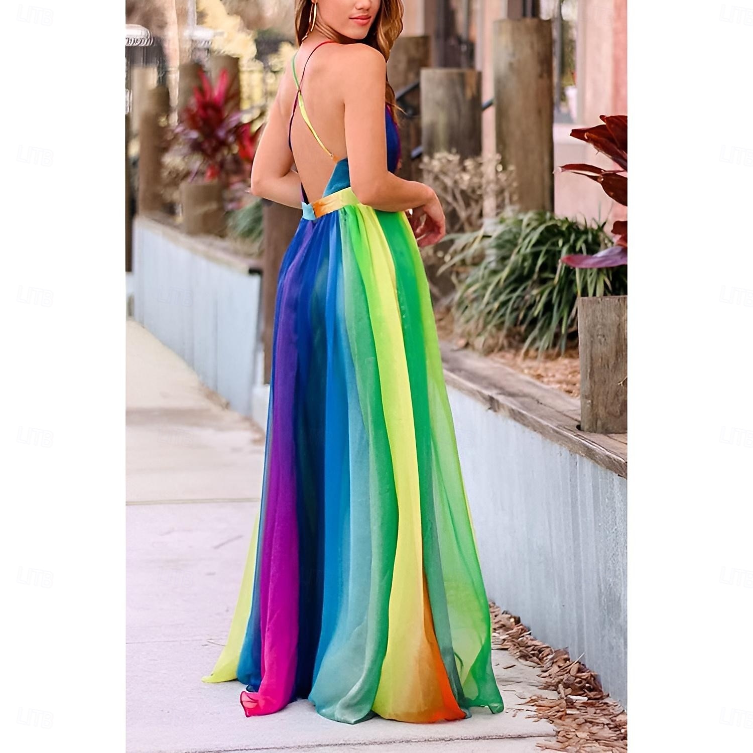Stolthet Regnbåge Klänningar Rainbow Chiffong Maxiklänning Ledigt Dam Vuxna Prideparad Pride månad Halloween Karnival Lätt karnevalsdräkt 2025 - $34.99 –P5