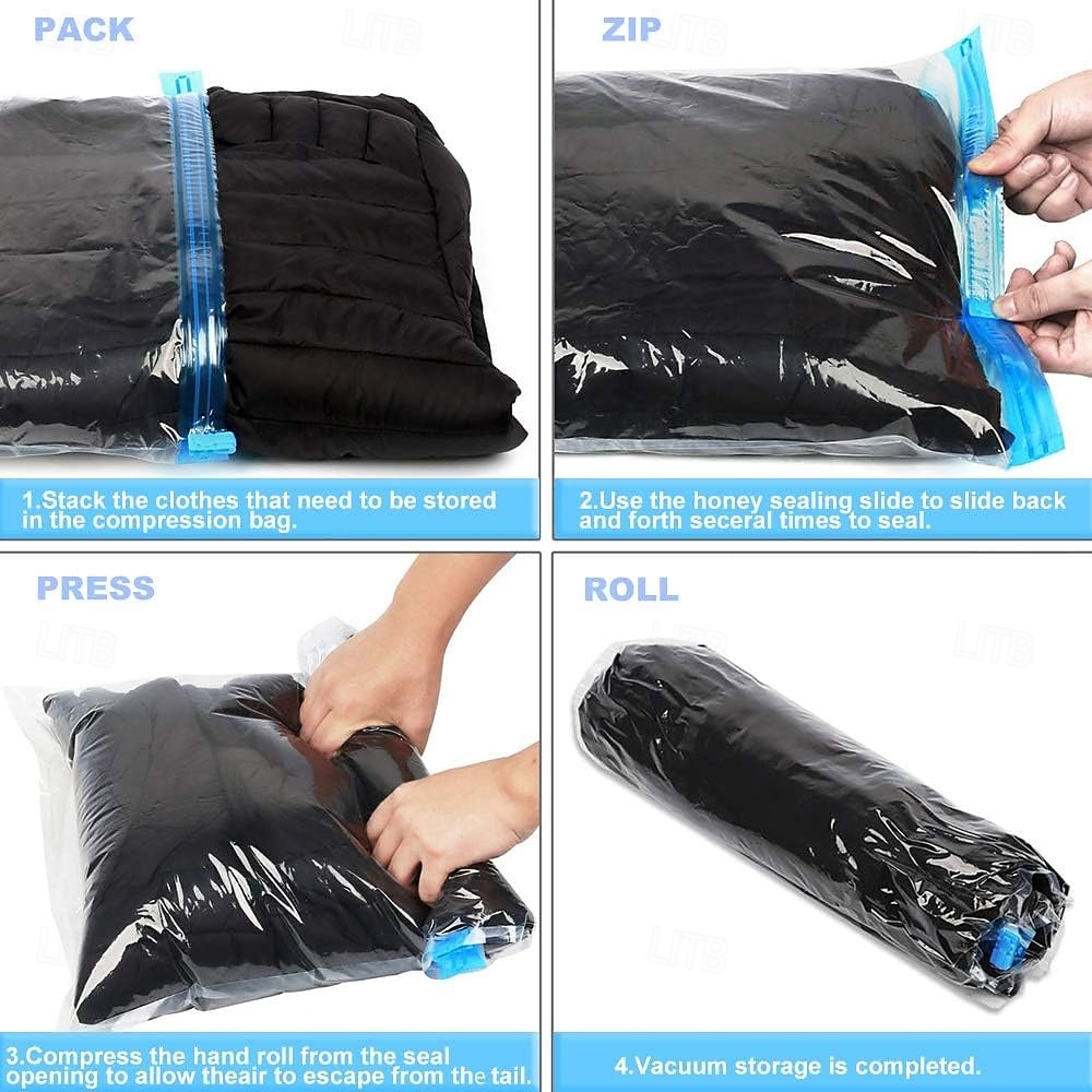 Paquete de 10 bolsas de compresión para ahorrar espacio en viajes (no se necesita vacío ni bomba), bolsas de almacenamiento al vacío para artículos esenciales de viaje, organizadores de embalaje para 2025 - $13.99 –P4