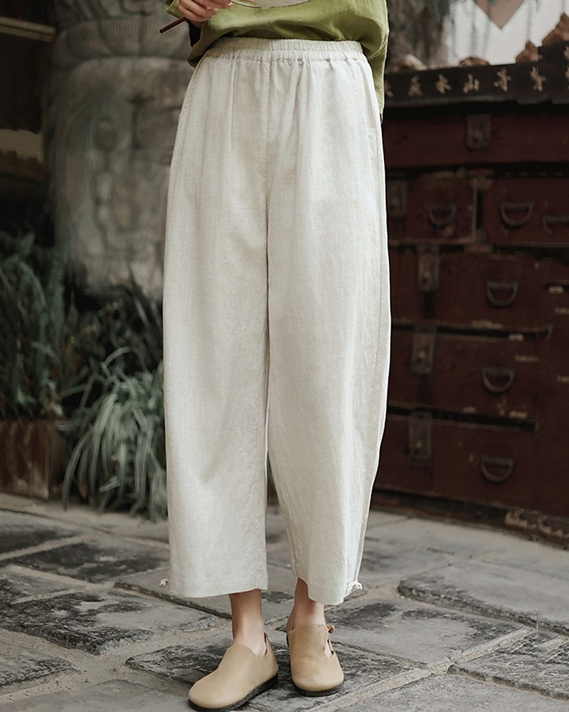 Per donna Gamba larga Pantaloni in cotone e lino Pantaloni Vacanza Moda Lunghezza alla caviglia Misura del girovita medio Semplice Elastico in vita Traspirante Confortevole Micro-elastico Streetwear del 2025 a $47.99 –P5