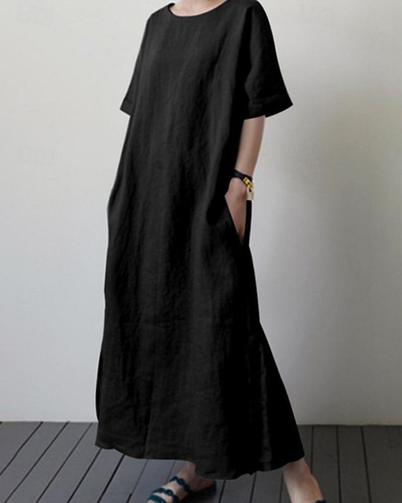 Per donna Abito Midi Abito a Tubino Classico Moderno Quotidiano Vacanza Ferie Vestibilità regolare Semplice Manica Corta Girocollo Nero Giallo Verde Estate del 2026 a $24.99 –P7