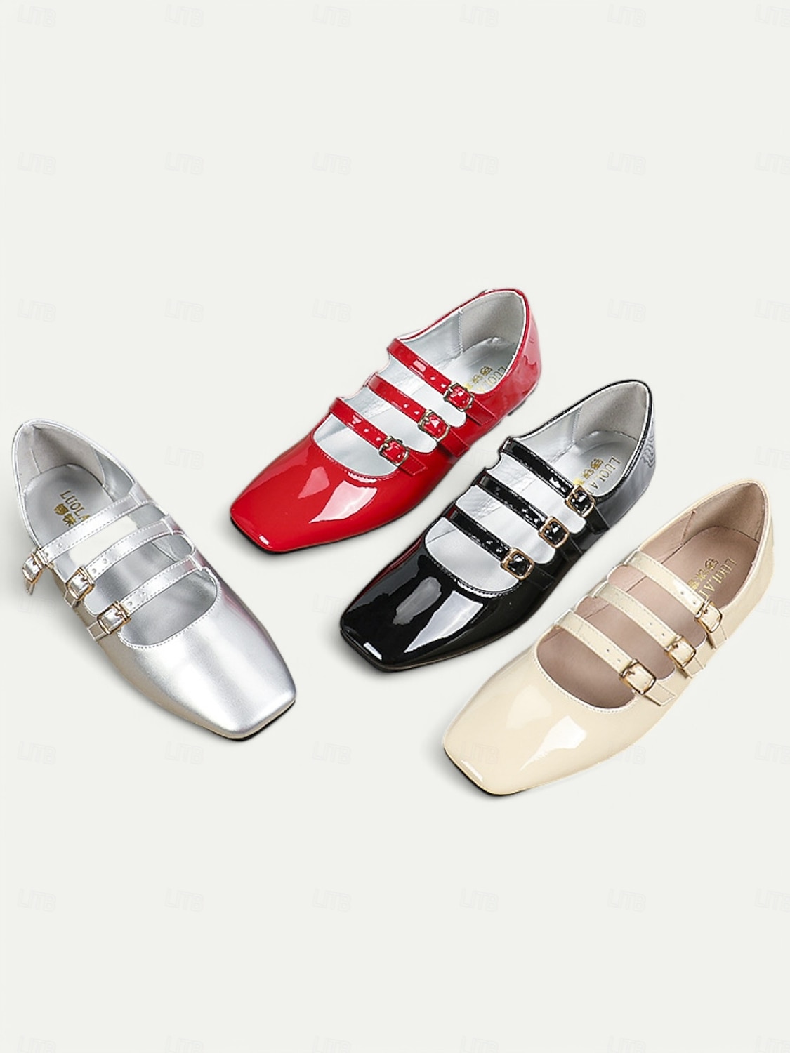 Rode Mary Jane-flats van lakleer uit de jaren 30 voor dames met drievoudige gespen – retro klassieke schoenen voor feestjes en dagelijks gebruik 2026 - $34.99 –P2