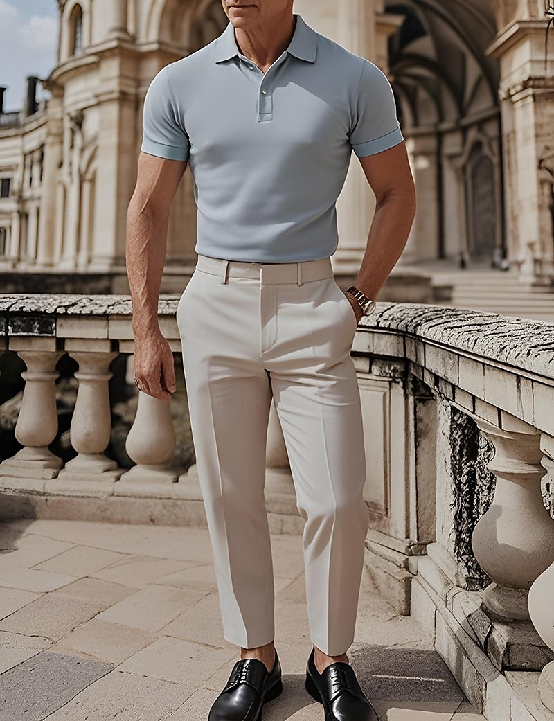 Men's Cotton Pants Chinos Slacks Buttons Pocket Plain Comfort Formal Party Work Fashion Classic Style Black White Micro-elastic 2025 - $28.99 –P5