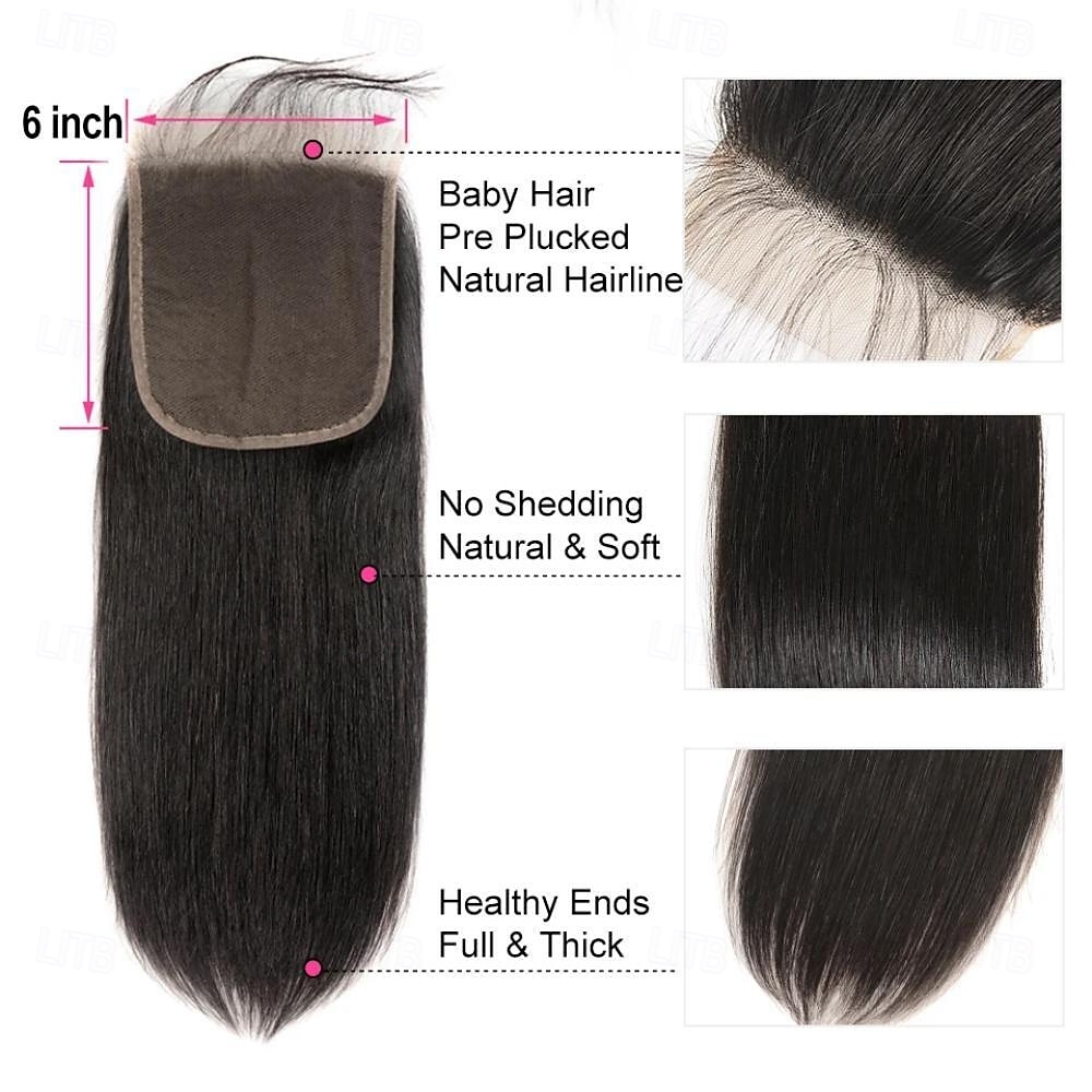 6x6 Transparent Lace Closure Human Hair straight Brazilian Remy Hair Pre Plucked With Baby Hair Natural Color Hair 2026 - $167.99 –P2