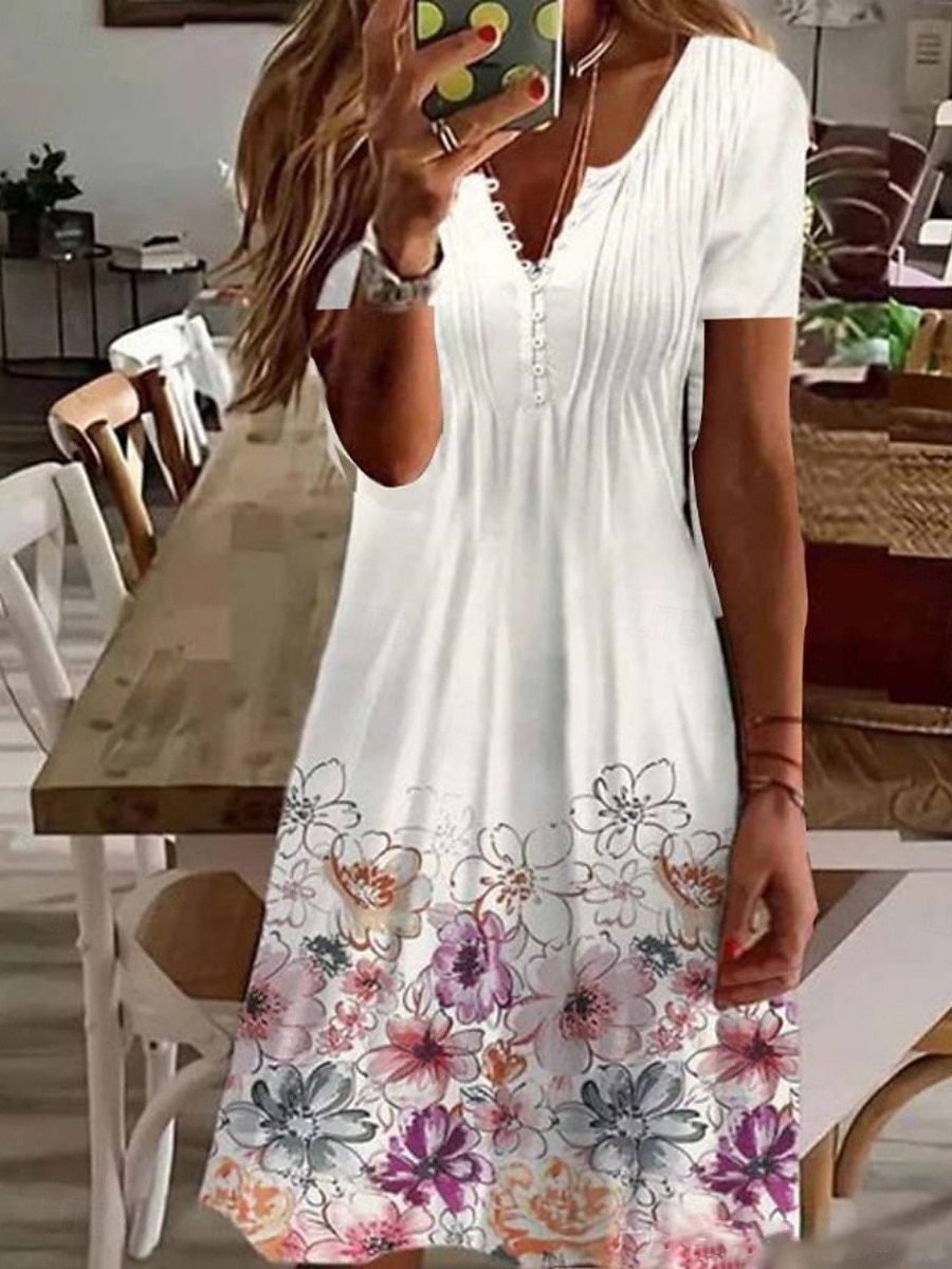 Per donna Mini Abito Abito a trapezio Abito Estivo Casual Quotidiano Vestibilità regolare Grafico Manica Corta Collo a V Nero Bianco Rosa Verde Estate del 2026 a $31.99 –P1