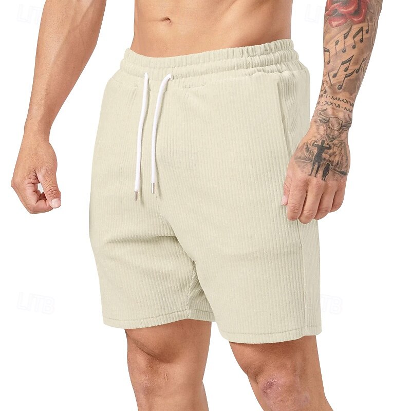 Men's Shorts Beach Shorts Running Shorts Casual Shorts Corduroy Shorts Pocket Drawstring Elastic Waist Plain Comfort Breathable Knee Length Sports Outdoor Daily Holiday Vacation Classic Style Black 2026 - $18.99 –P9