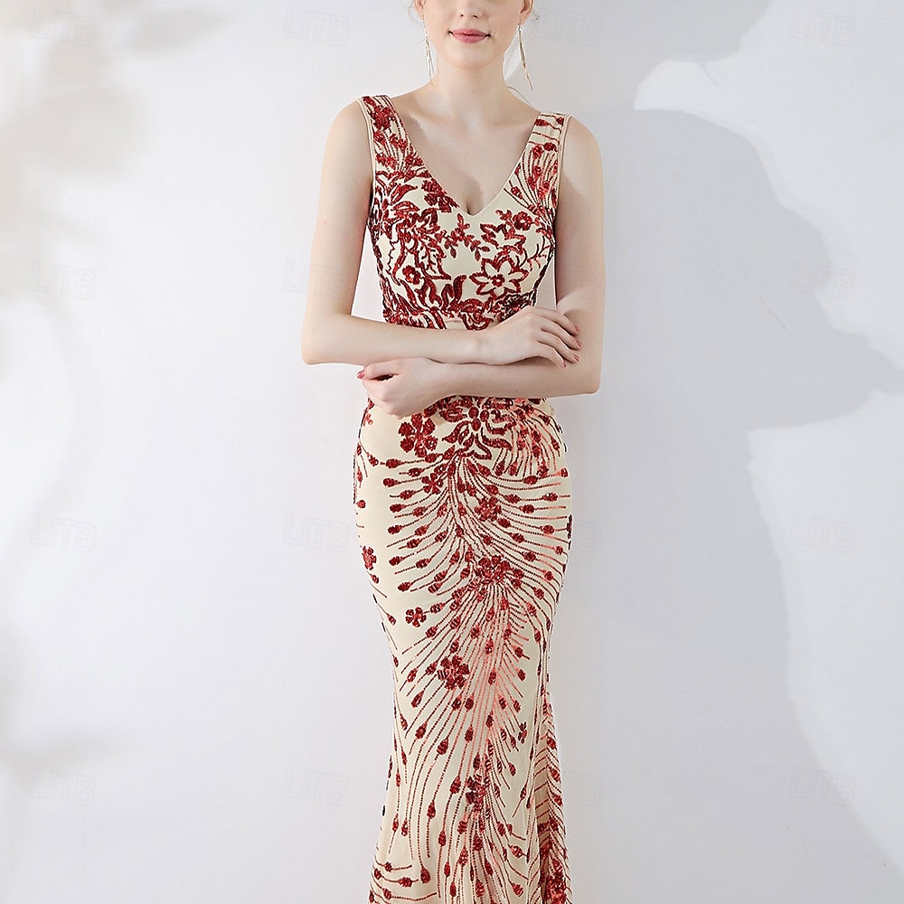 Vestidos de Quinceanera de Sereia  Trompete Vestido Elegante Formal de Casamento Comprimento do Chão Sem Mangas Gola V com Lantejoulas de 2025 por $109.99 –P6