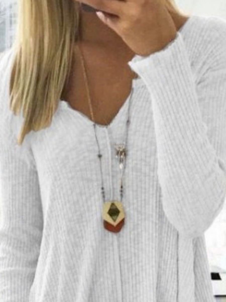 Women's Blouse Solid Color Stylish Casual Long Sleeve V Neck Regular Tops Daily Asymmetric Hem White Pink Khaki Gray Summer Spring 2025 - $16.99 –P2