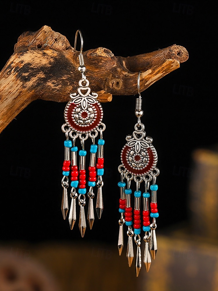 · Visací náušnice v bohémském stylu pro ženy - barevné červené a modré, tribal chic, ideální na léto, festivaly a ležérní outfity 2025 - $7.99 –P2