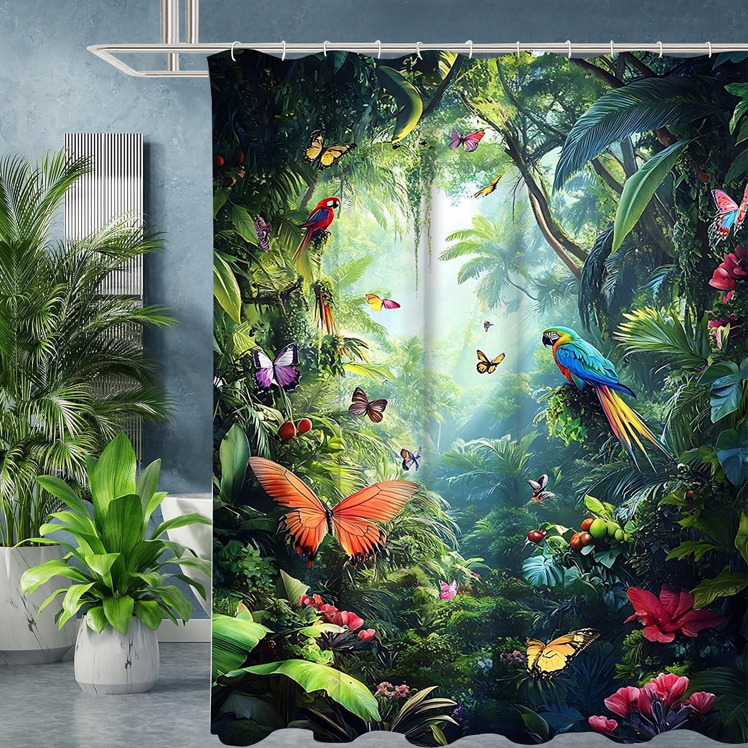 Shower Curtain with Hooks 180cm*180cm(70"*70") Polyester Machine Washable Waterproof Tropical Rainforest Flowers Pattern 2025 - $19.99 –P18