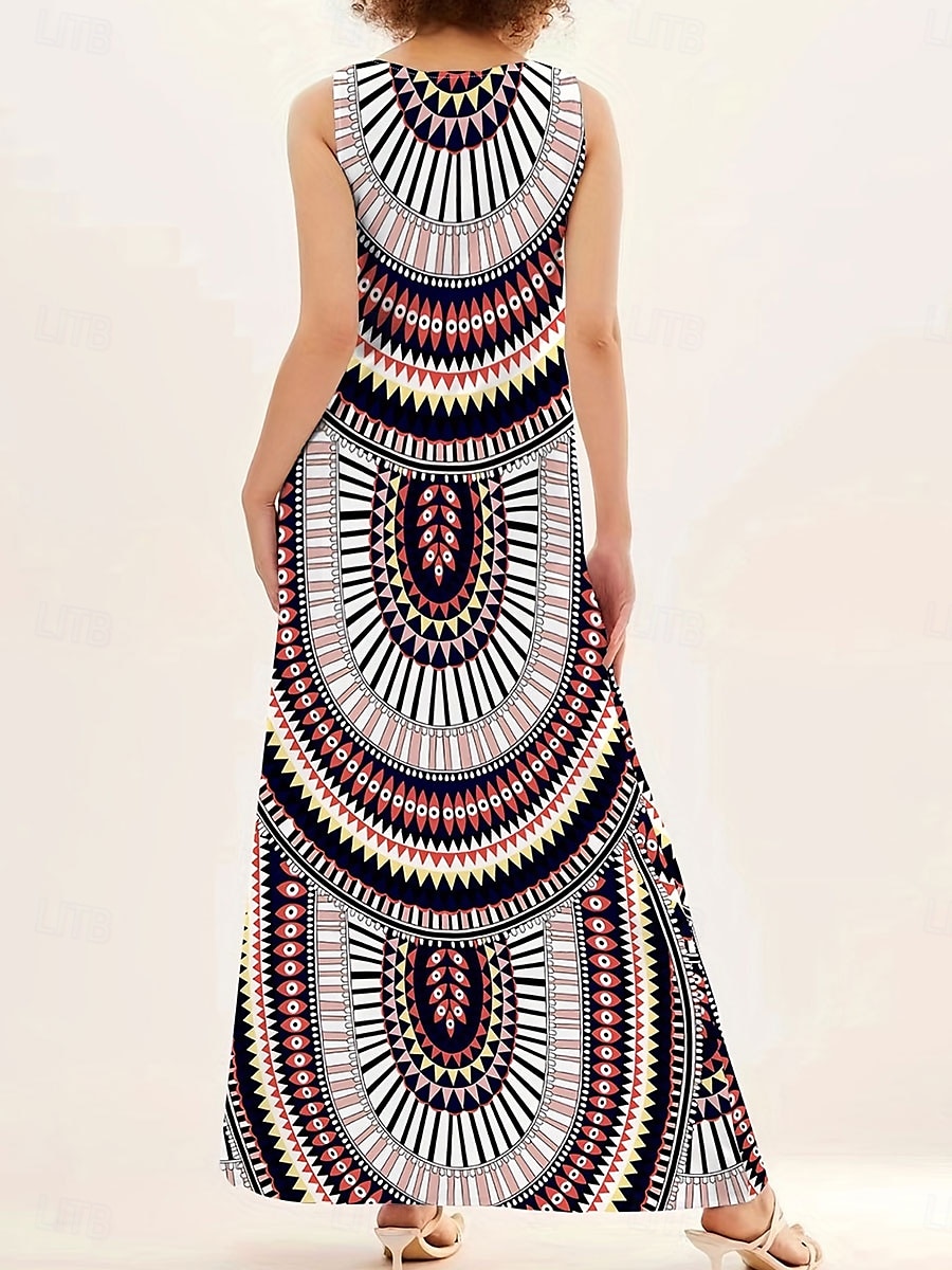 Damen Maxikleid A Linie Kleid Sommerkleid Urlaub Lässig Boho Täglich Ferien Lässiger Schnitt Grafik Stammes Ärmellos V Ausschnitt Rosa Sommer 2025 - $36.99 –P2