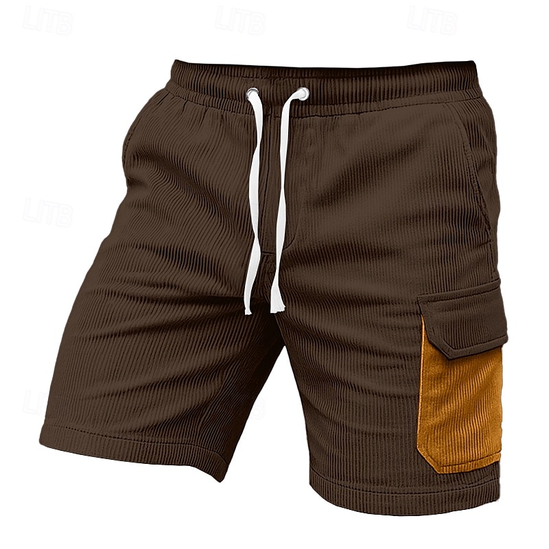 Homens Bermuda Cargo Calças de Veludo Shorts de acampamento Calção Shorts de praia Com Cordão Cintura elástica Bolso multi Bloco de cor Tecido Conforto Macio Comprimento do joelho Ao ar livre Casual de 2025 por $21.99 –P7