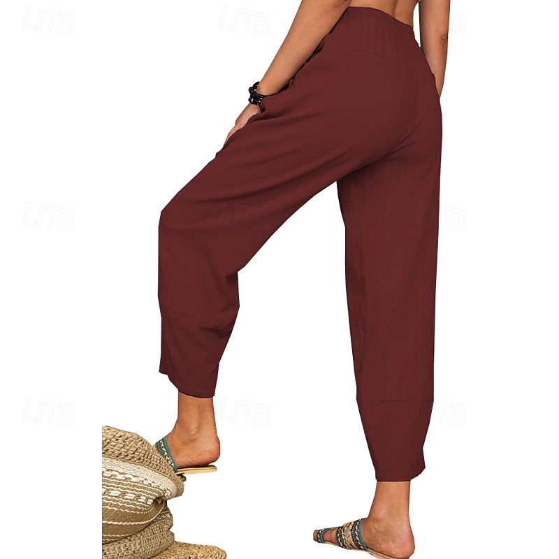 Per donna Pantaloni in cotone e lino Pantaloni Eleganti Streetwear Casual Lunghezza intera Naturale Semplice Tasca Elastico in vita Comodo Confortevole Uscire Weekend Vinaccia Grigio Nero Bianco del 2025 a $24.99 –P14