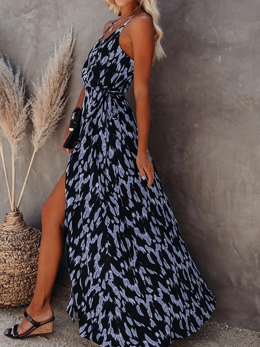 Damen Maxikleid A Linie Kleid Unterkleid Urlaub Lässig Boho Outdoor Ausgehen Strand Standard Passform Grafik Geometrisch Ärmellos Spaghettiträger Weiß Leicht Braun Blau Grau Sommer 2025 - $29.99 –P9