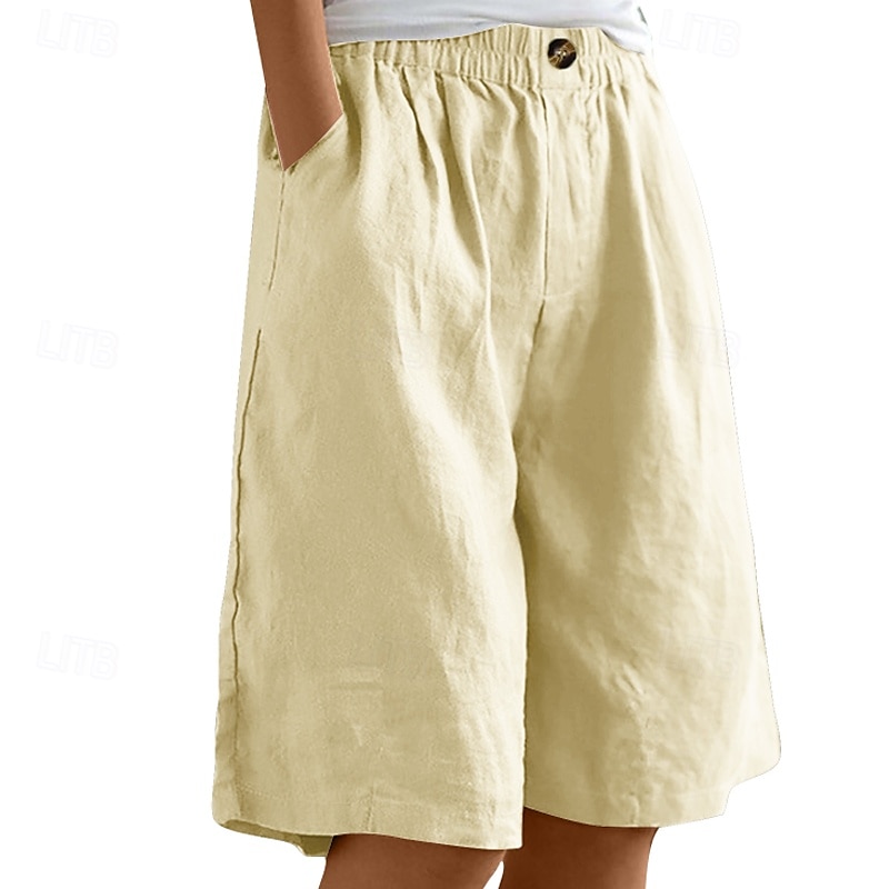Dame Shorts Bukser Fritid Knelengde Naturlig عادي Lomme Elastisk midje comfy Utendørs Dagligdagstøy Ut på byen Påfugl Blå Aprikos Lysebrun Lys Himmelblå Sommer Normal 2025 - $16.99 –P7