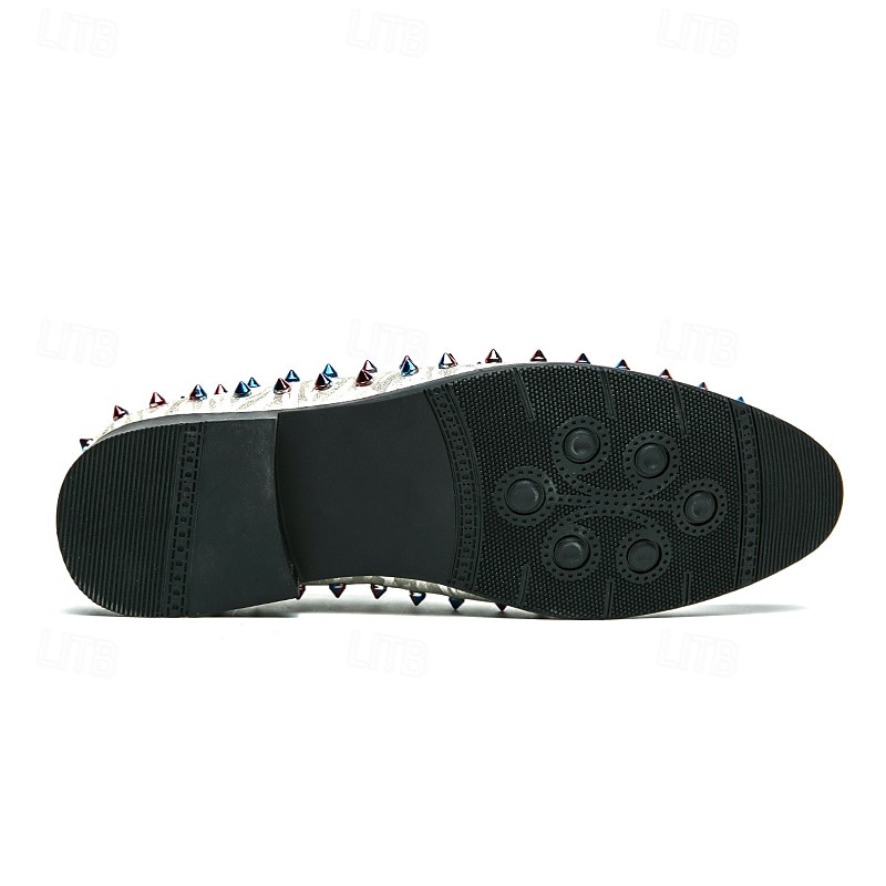 Herren-Loafer aus weißem strukturiertem Satin mit bunten Nieten – modische Ballschuhe für Abschlussfeiern und besondere Anlässe 2025 - $46.99 –P6
