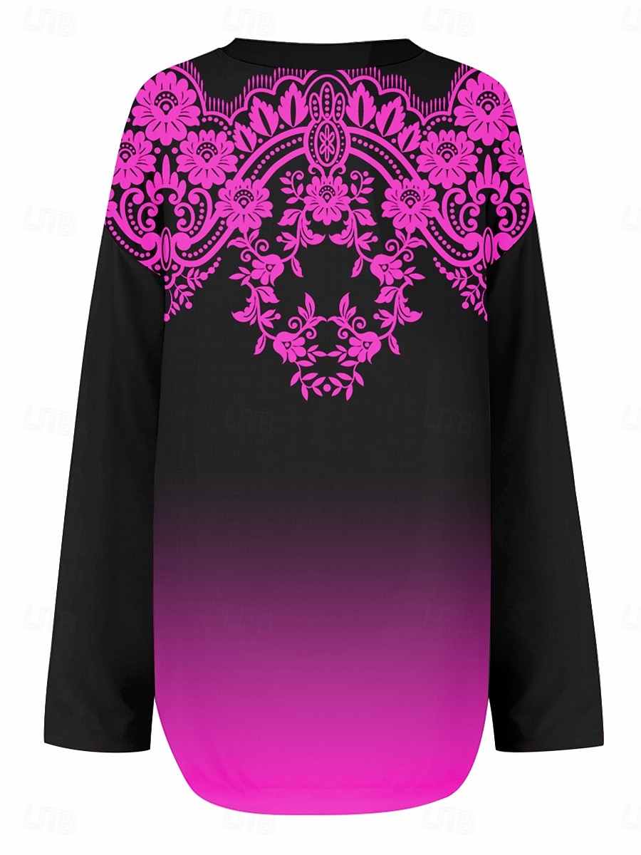 Női Boho Blúz Ombre Grafikai Geometrikus Elegáns Mindennapi Hosszú Ujjú V Nyak Normál Felsők Mindennapi Mintás Fehér Piros Kék Lila Nyár Tavasz 2025 - $24.99 –P2