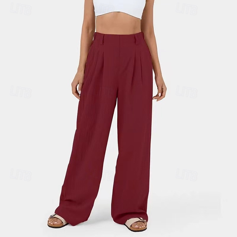 Damen Hose aus Baumwollleinen Palazzo-Hose Mode Streetwear Komfort Volle Länge Mittlere Taille Einfach Plissiert Tasche Bequem Außenbereich Straße Alltagskleidung Ausgehen Dunkelbraun Schwarz 2025 - $27.99 –P12