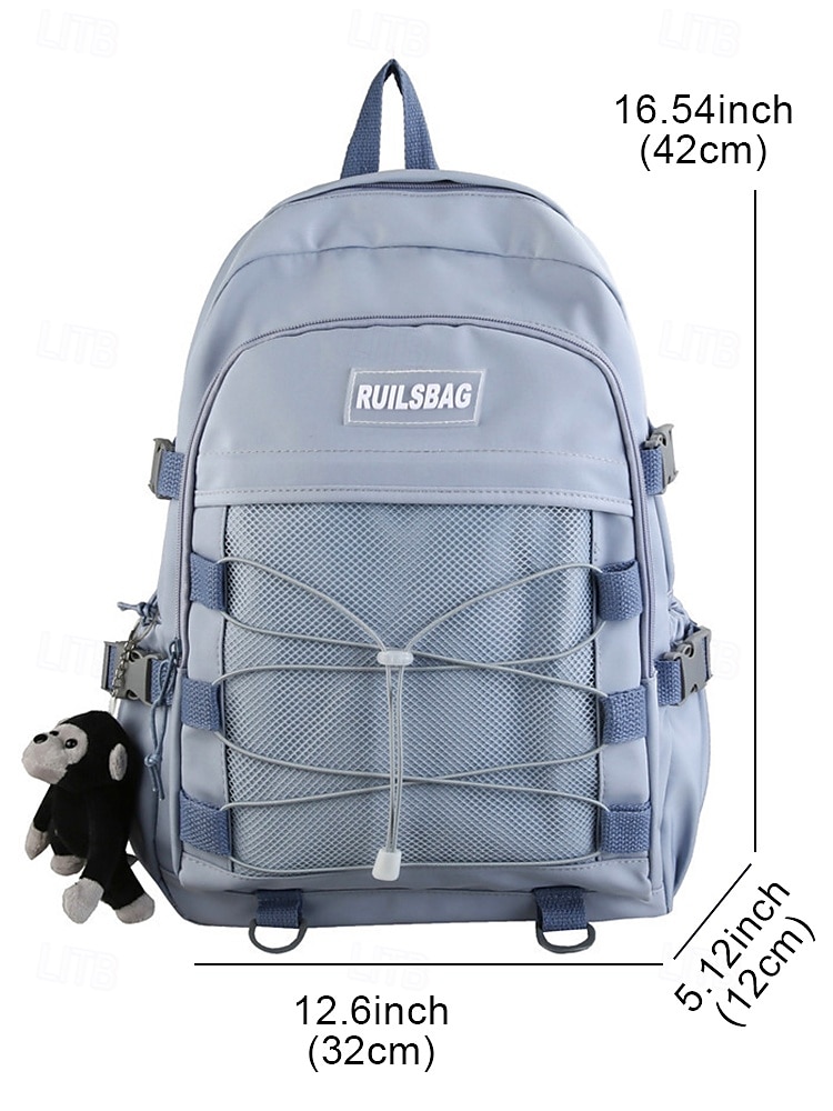 Unisex School Backpack with Monkey Keychain – Durable Red Travel Bookbag with Mesh Front Pocket and Bungee Cord for Teens and Students 2025 - $29.99 –P8