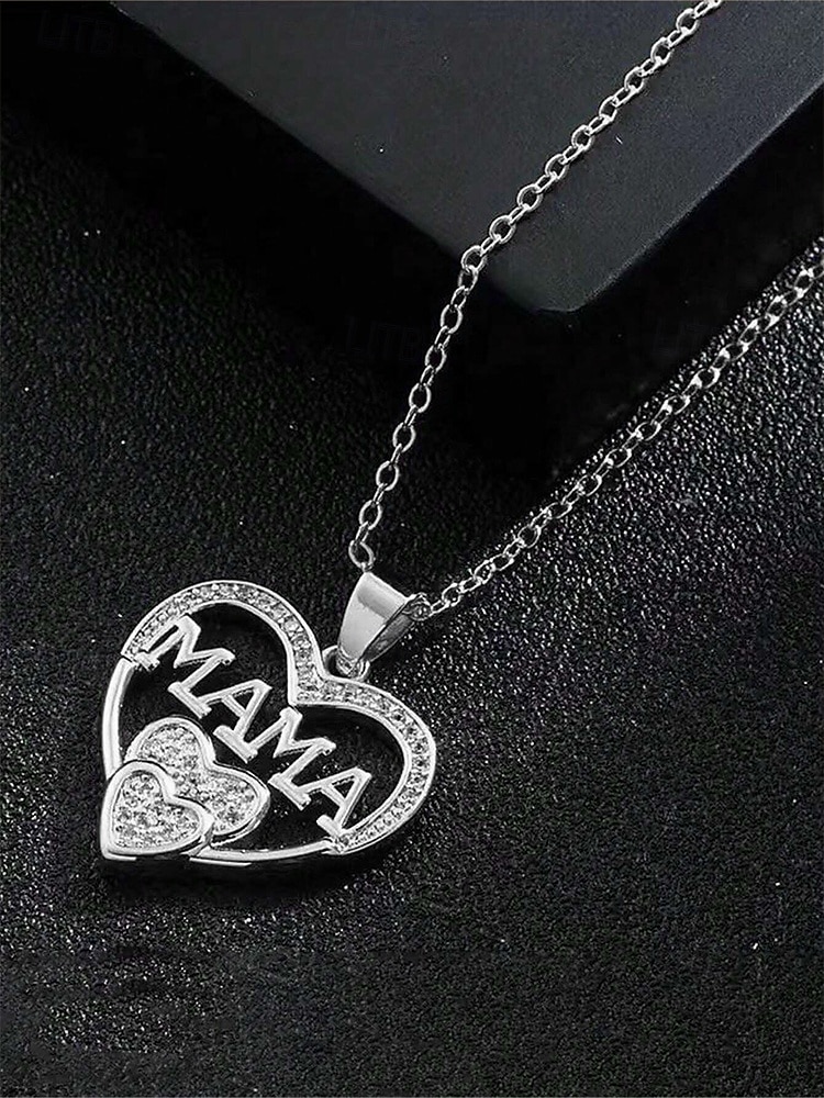 Gouden hart "mama" hanger ketting met strass-accenten - elegant Moederdag sieraden cadeau voor vrouwen, moeders en grootmoeders 2025 - $7.99 –P7