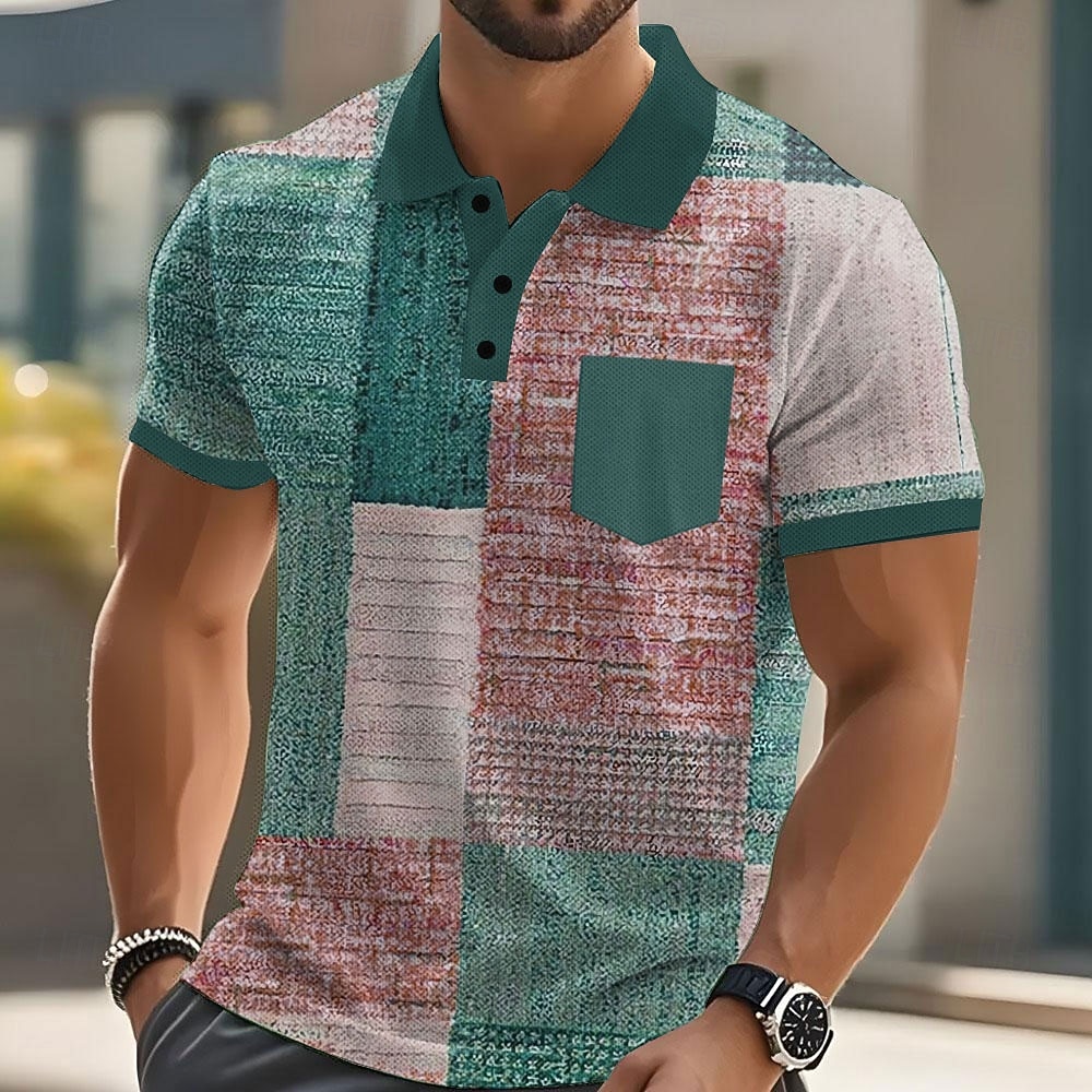 Per uomo Blocco di colori Polo Manica Corta Magliette polo Camicie con Colletto Business Casual All'aperto Athleisure Abbigliamento quotidiano Tasca Stampa 3D Bottoni Estate Blu Marrone scuro Marrone del 2026 a $21.99 –P2