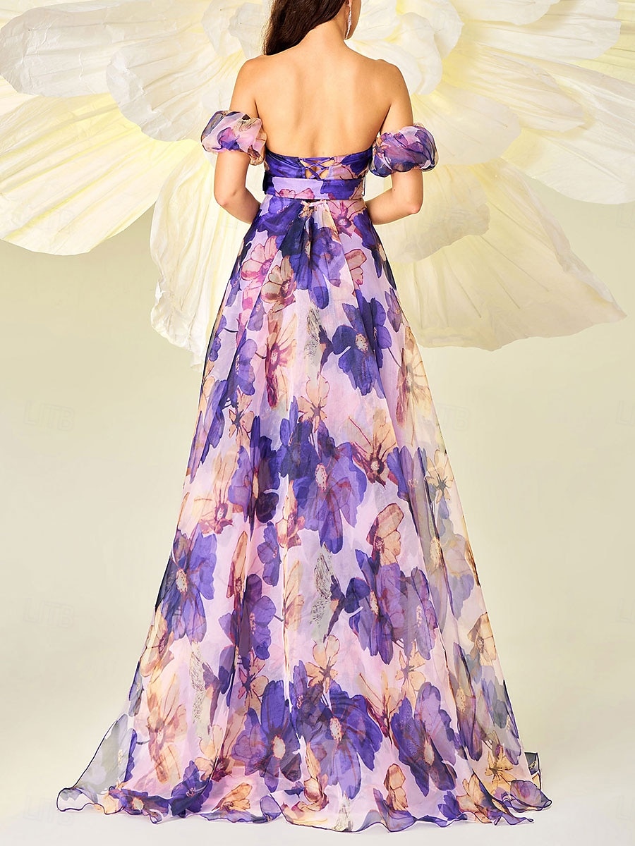 A-linie šaty k quinceanera elegantní šaty svatba svatební host dlouhá délka bez rukávů bez ramínek polyester s květinovým potiskem šaty pro svatební hosty 2025 - $99.99 –P3