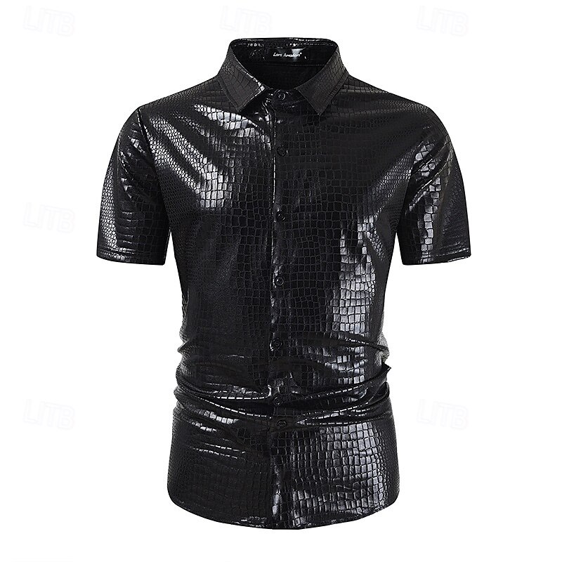 Retró 1980-as évek Póló Ing Diszkó Fényes latex patent Fémes Férfi Mindszentek napja Farsang Pride Parade Büszkeség hónapja Felnőttek Ing Nyár 2025 - $21.99 –P7