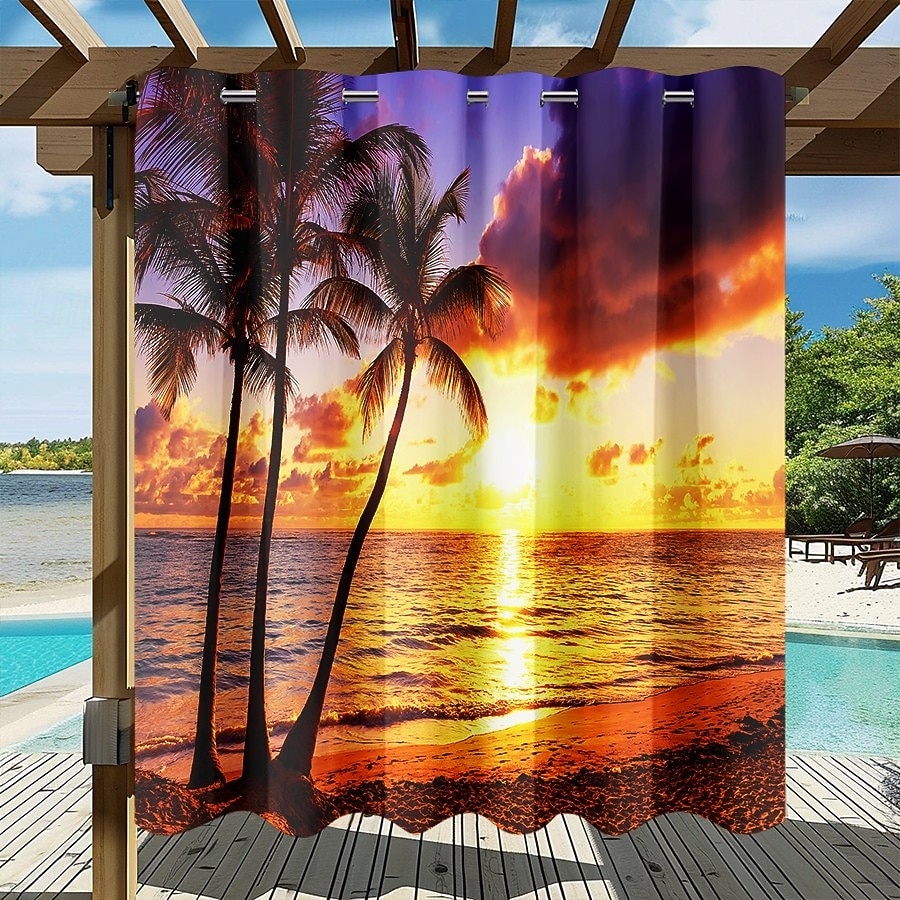 Водоотталкивающая уличная штора для приватности шторы-слайдеры для террасы перголы с люверсами 3D морской пляжный пейзаж для беседки балкона веранды вечеринки 1 панель 2026 - $39.99 –P2