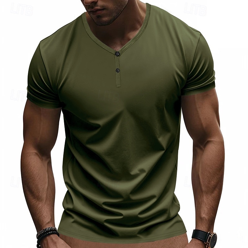 Men's T Shirt Henley Shirt Tee Short Sleeve Shirt Short Sleeve V Neck Summer Plain Fashion Designer Basic Plain Vacation Street Going out claret Black Royal Blue Top Tee for Men 2025 - $19.49 –P8