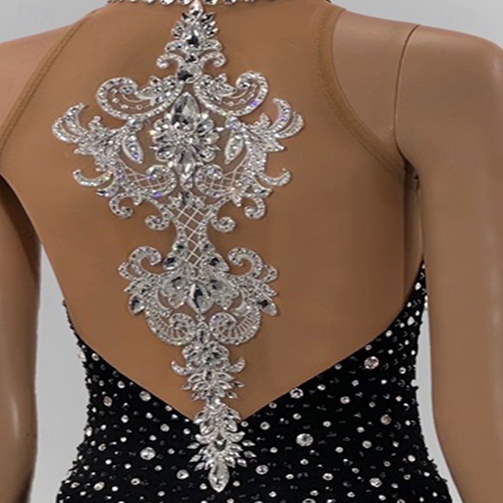 Figure Skating Dress Women's Girls' Ice Skating Dress Black Patchwork Asymmetric Hem Mesh Spandex High Elasticity Training Competition Skating Wear Classic Crystal / Rhinestone Sleeveless Ice Skating 2025 - $181.99 –P4