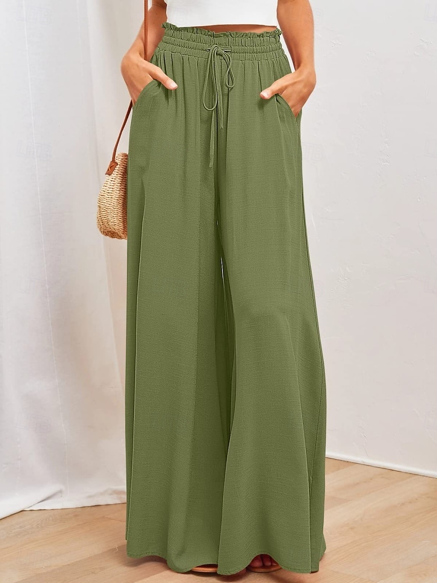 Pantaloni chinos larghi da donna pantaloni baggy basic casual lunghezza intera vita alta tasca semplice elastico comodo morbido confortevole micro-elastico all'aperto street blu arancione verde khaki del 2025 a $26.99 –P7