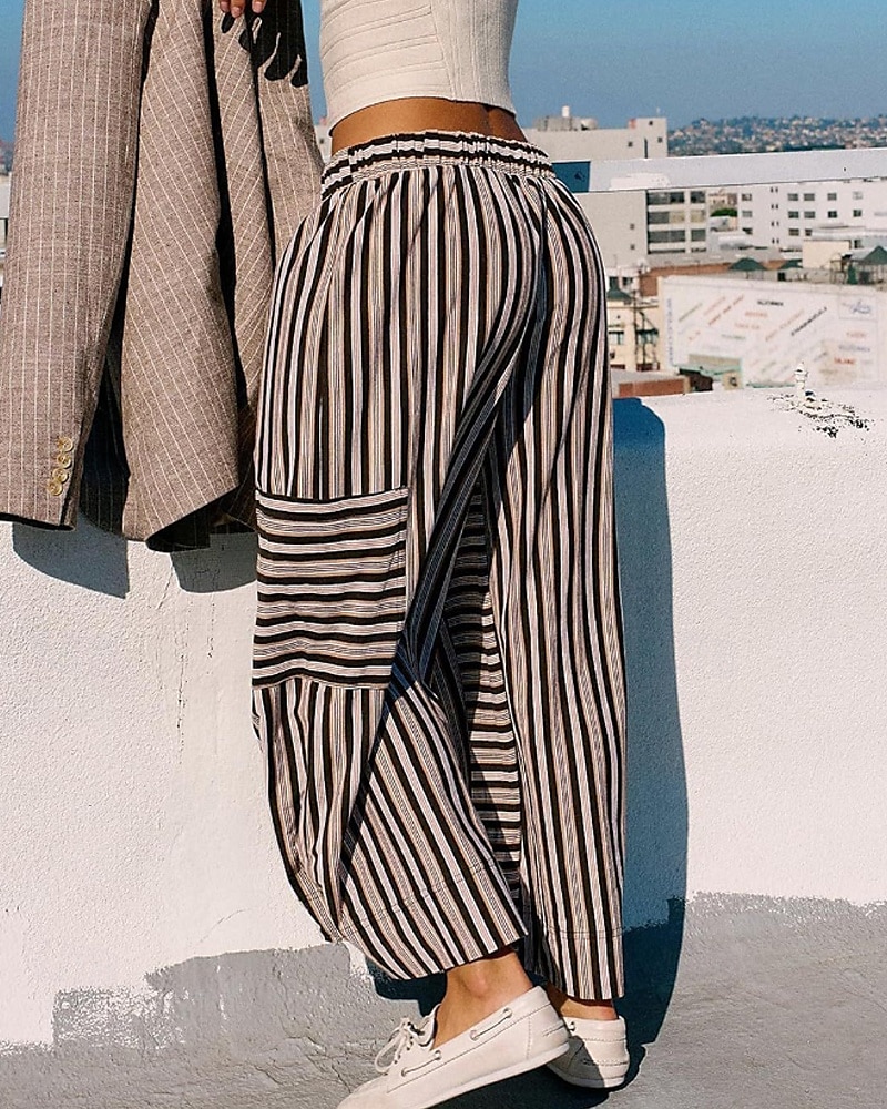 Femmes Slacks Pantalons Streetwear Occasionnel Longueur complète Naturel Rayé Avec Poches Conception à cordon élastique Confortable Extérieur Rue Sortir Rouge orangé Bleu ciel clair Marine fonc de 2025 ? $19.99 –P9